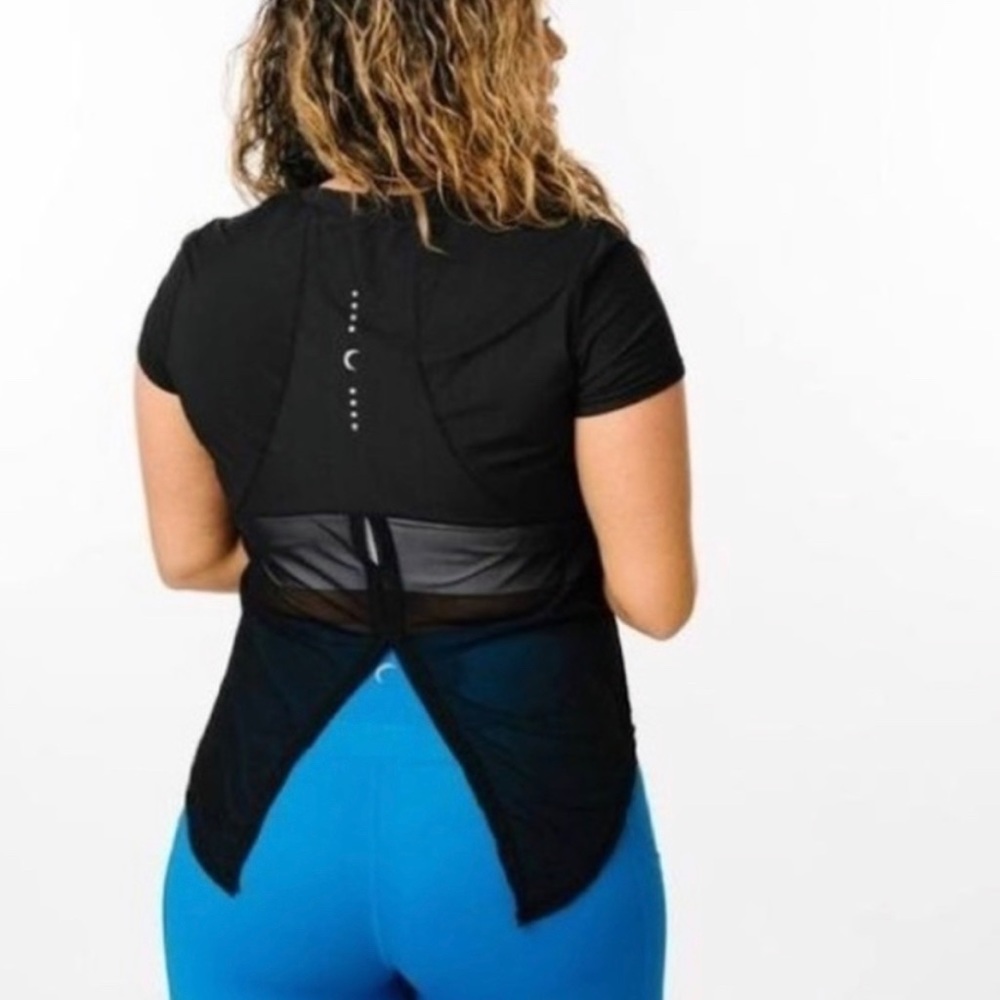 ZYIA Active Black Mesh Panel Split Back Tee